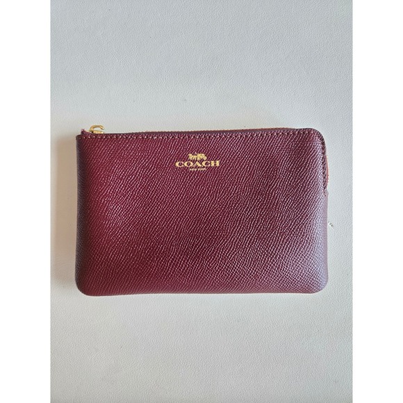 Coach Handbags - Coach Burgundy Pebbled Leather Zip Coin Pouch Wallet Card Case Oxblood Minimal